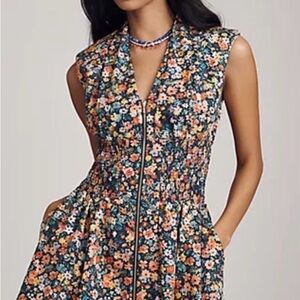 Anthropologie Tommie cap sleeve zip mini dress, Floral XL